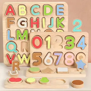 Montessori Wooden Felt Puzzle Board - Alphabet, Numbers, Shape Matching Cognitive Toy for Toddlers 2-5, EN71 Certified