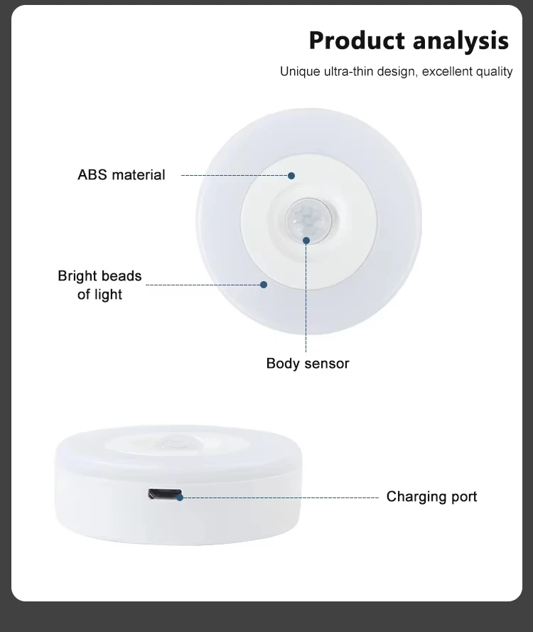 product usb rechargeable dc5v smart body induction lamp round mini wall mount wall lights cabinetry bedside corridor led night light-43