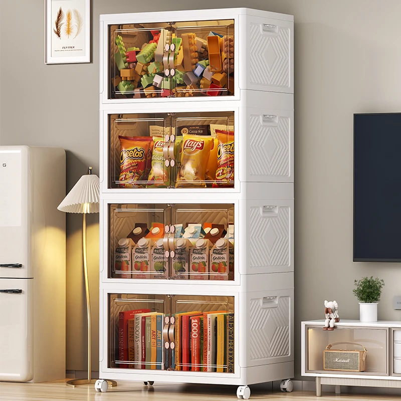 Contenitori Impilabili Extra Large Con Ruote – 4 Pezzi Pieghevoli Da 640QT – Organizer Per Armadio Con Coperchi E Ante – Bianco - 5