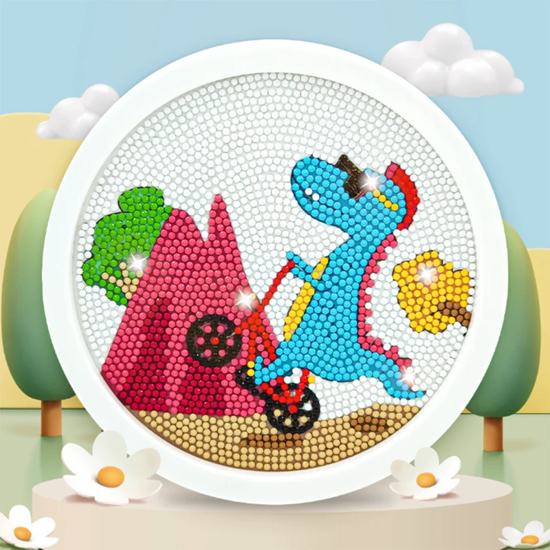 Cartoon Dinosaur DIY Diamond Painting Kit with Round Frame Cute