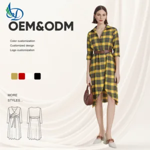 2026 New Women's Spring and Autumn Striped Checkered Print Retro Dress with Exposed Collar Casual Natural Dress, Daily Wear
