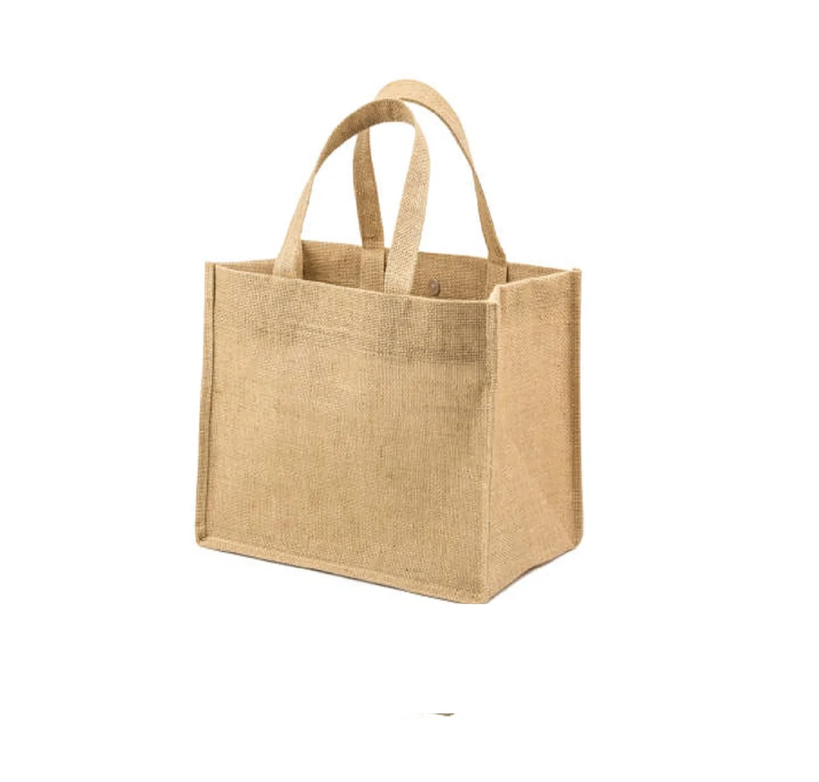 Low Moq Plain Hessian Shopper Custom Printed Round Wood Handle Eco Friendly Burlap Jute Shopping
