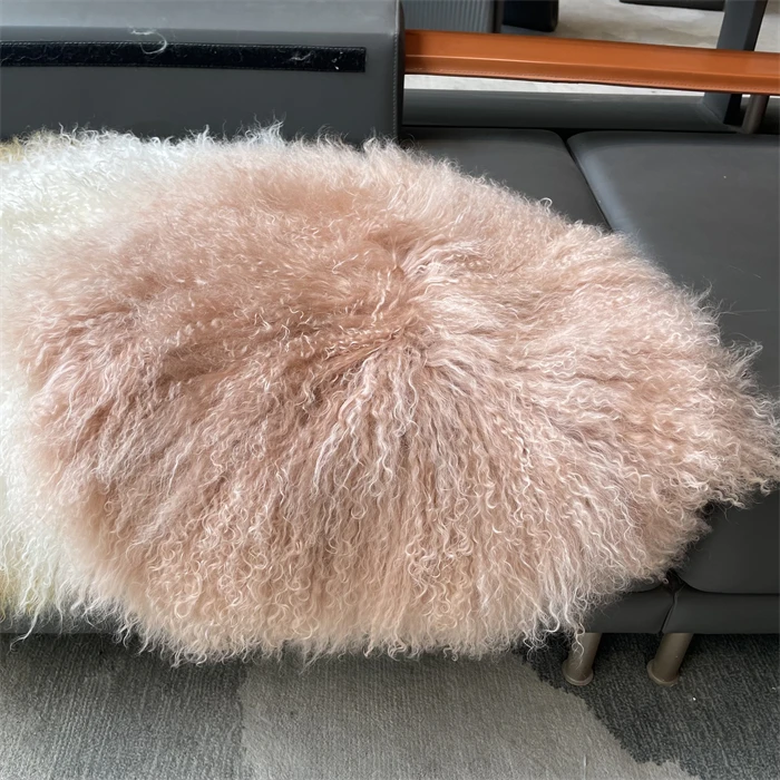 thumbnail image 2 of Real Mongolian Tibetan Lamb Fur Red Pillow - Soft Decorative Cushion, Tibet Style 2 of 6
