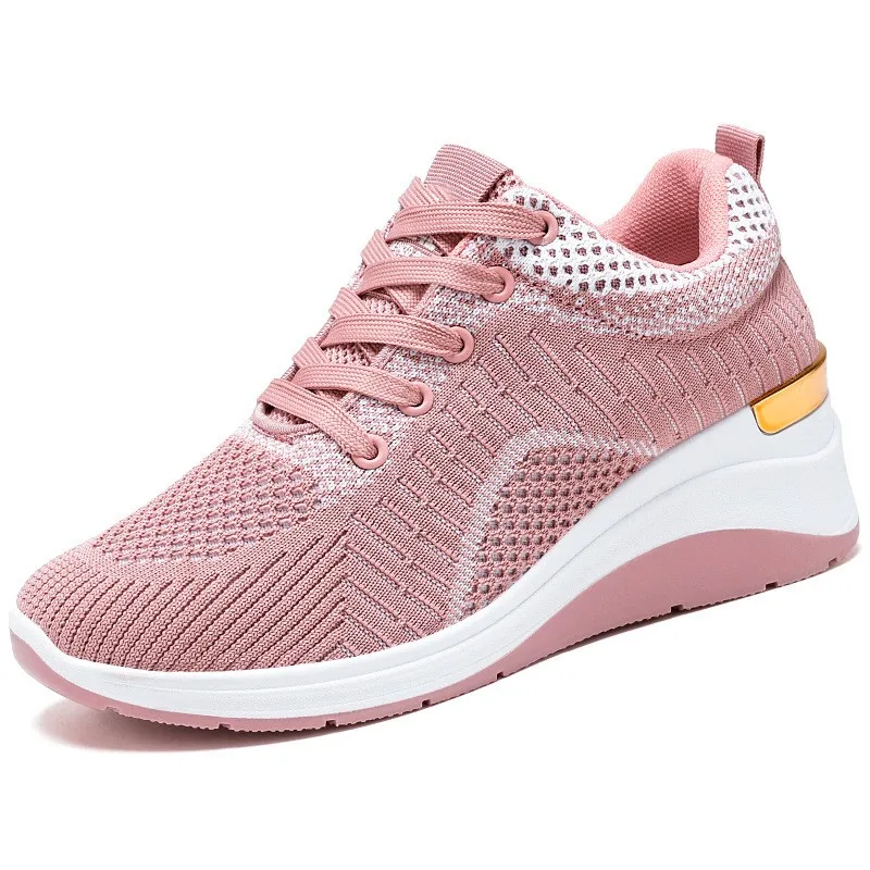 High Quality Latest Design Custom Logo Height Increasing Ladies Chunky Shoes Casual Mesh Wedge Shoes Women Sneakers Shoes