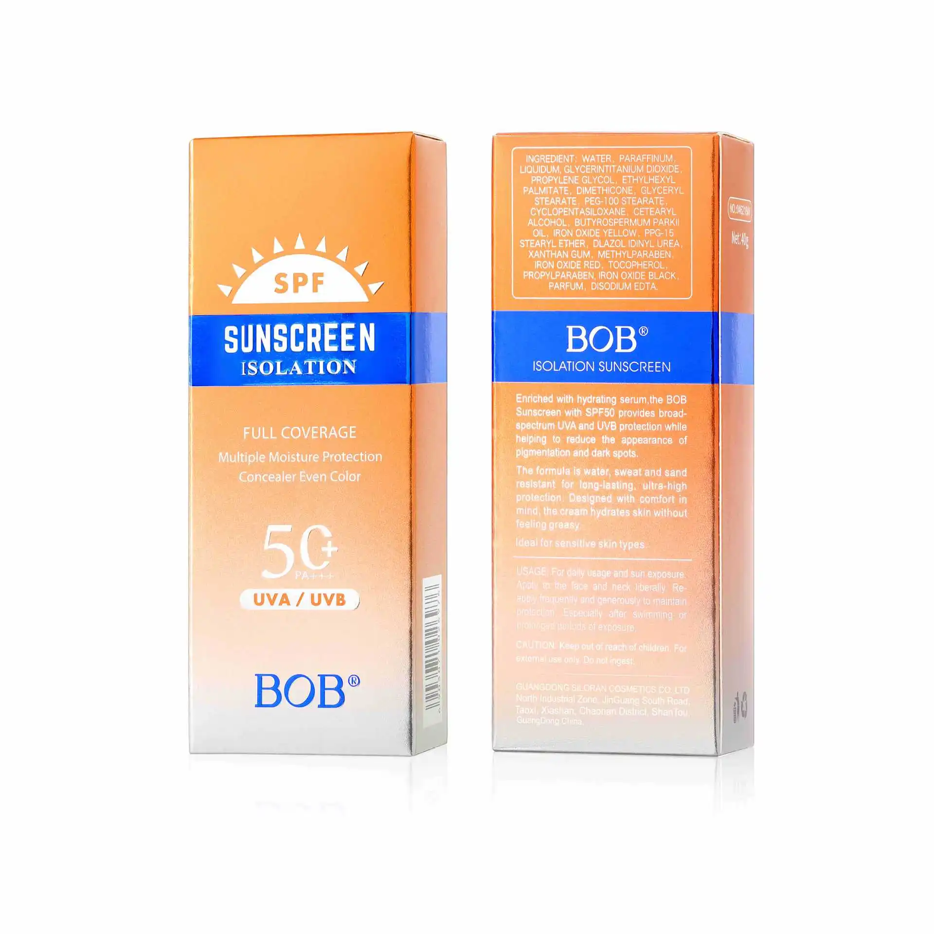 Bob Sunscreen Isolation Cream SPF50 PA Full Coverage Face Moisture Protection For All Skin Types