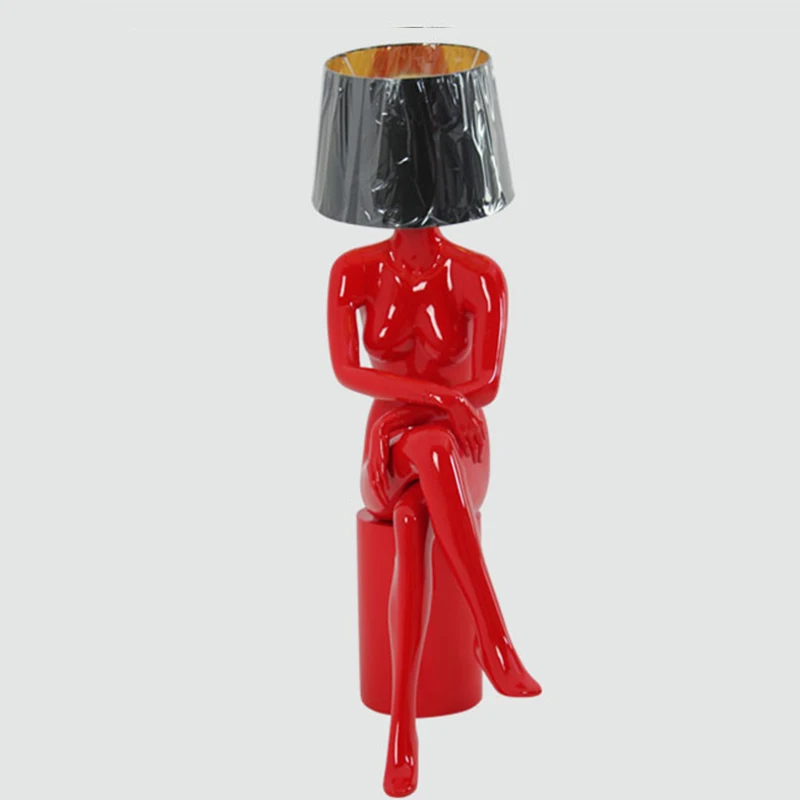 Fashional Window Display Model With Lamp Shape Head Black Female Women Sitting Mannequin