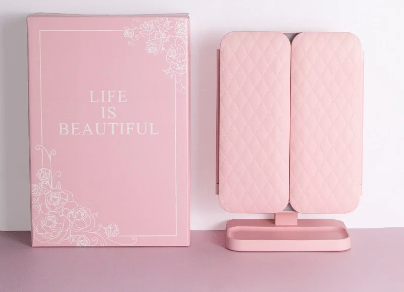 Hopfällbar sminkspegel LED-ljus 3-tonsljus sminkspegel 2X/3X förstoringsglas 360 graders justerbar uppladdningsbar