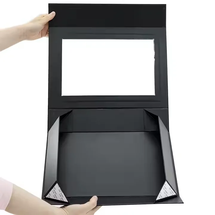 2025 Recycled Handle Flip Magnetic Hot Stamping Window High Quality Foldable Paper for Cosmetic Packaging Embossing Folders