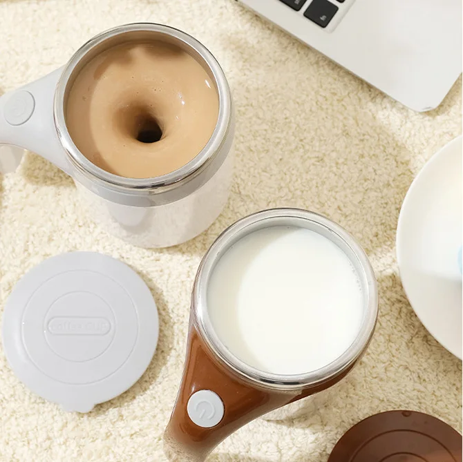 Custom Logo Automatic Magnetic Self Stirring Coffee Cup Stainless Steel Mixing Mug With Handle