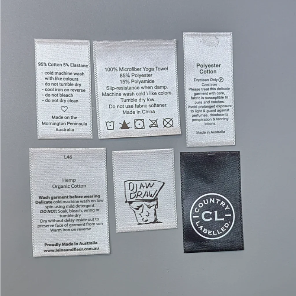 Wholesale Garment QR Code Label Custom Printed Satin 100% Polyester Cotton High Quality Clothing Tag Wash Care Label for T-shirt