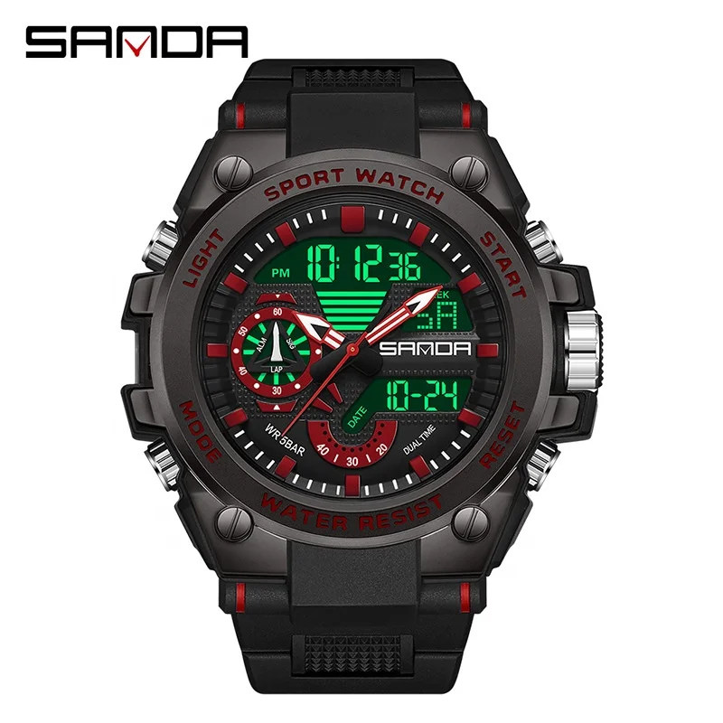 Sanda 3302 Analog Digital Movement Wrist Calendar Watch 2023 New Arrival Model Waterproof Outdoor Sports Men Alarm Wristwatch