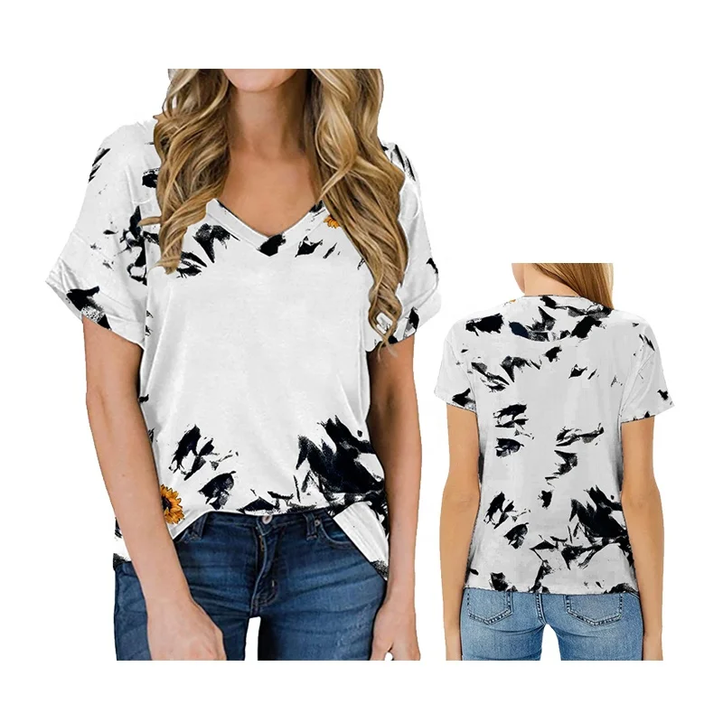 Evprint DIY Customized Logo Printable Cheetah Tee Shirts Heat Transfer Blank Faux Bleached V Neck Tshirt