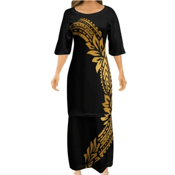 New Style Custom Black Golden Polynesian Tribal Tatau Pattern Maxi ...