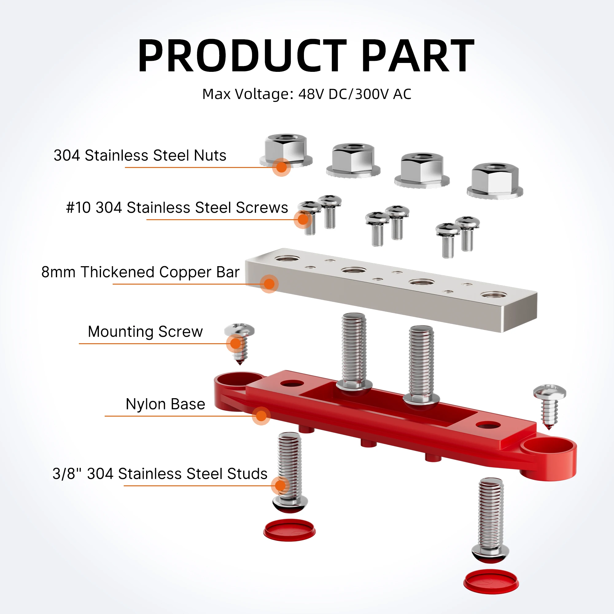 GUNGY Bloc De Distribution Alimentation 12V-48V DC BusBar 150A Barres De D'énergie Segmentée Avec 4 X M6 Borne Pour Voiture Camion Bateau Rouge Noir 2 Pièces