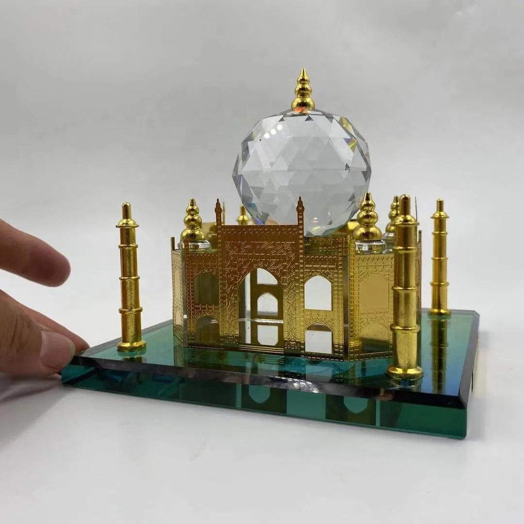 HIGH QUALITY Gold Plated Crystal Glass Taj Mahal Model Indian Tourist Souvenirs Gifts