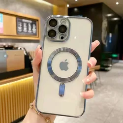 Мягкий силиконовый чехол для iPhone 14 13 Pro Max с гальваническим покрытием прозрачный телефона Magsafes противоударный защитный