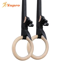 Supro Body Workout Exercise adjustable strap wooden gym ring Gymnastics Rings