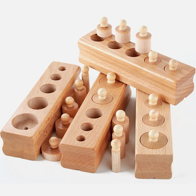 Teaching Aid Knobbed Pressure Cylinders Blocks Wood Preschool