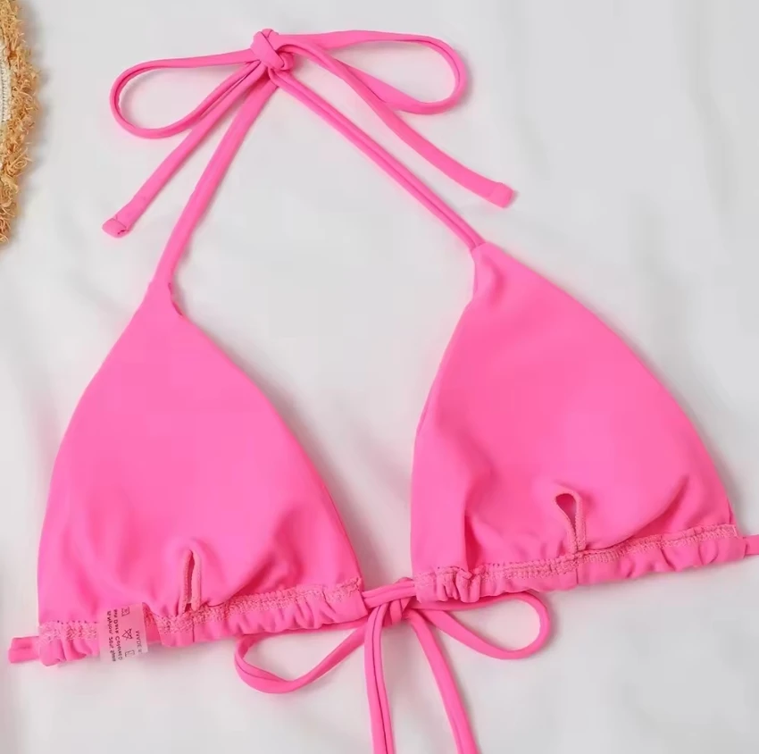2024 Two Piece Pink Full Coverage String Sexy Micro Monokini Hot Girl Sxe Photo Bikini Custom Women Swimsuit