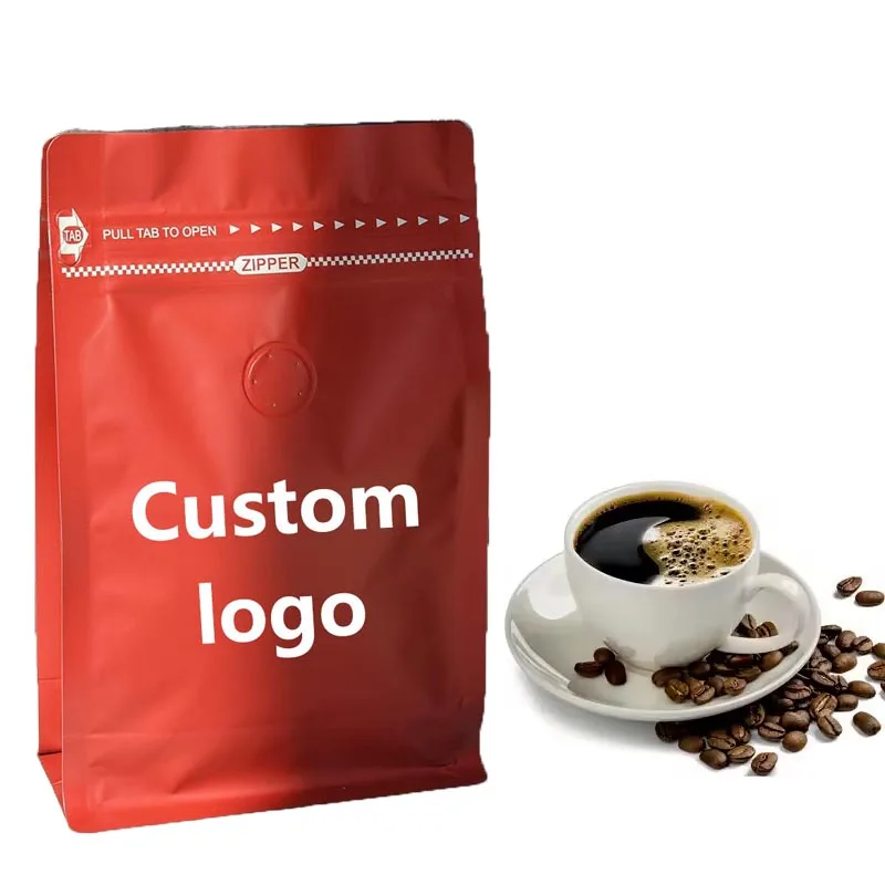Customized Plastic Packaging Flat Bottom Coffee Bags With Valve Recyclable Coffee Beans Packing Aluminum Foil bag
