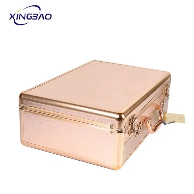 Customized Storage ALUMINUM Cosmetic Boxes With Light Mirror Makeup Vanity Box With Lock Organizer Makeup Case Aluminum  LED
