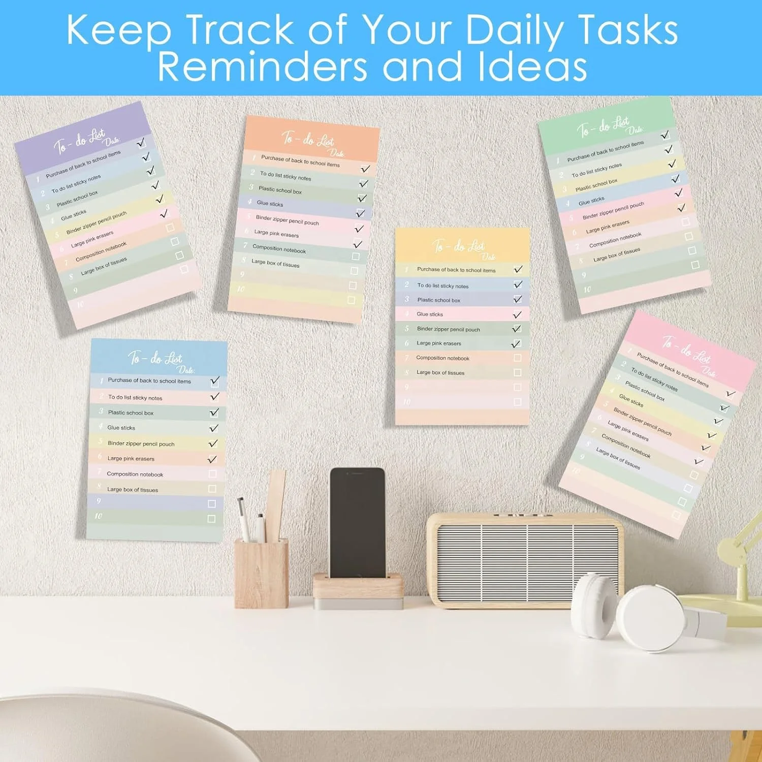 Multicolor Lined Sticky Notes 50 Sheets Rainbow Color to Do List Notepad Portable Daily Reminder Planner List Kawaii Stationery