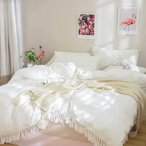 2023 Hot Sell Breathable Home Textile Luxury 95gsm Prewashed Microfibre Ruffle Duvet Cover Sets Bedding