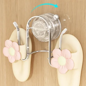 Modern Plastic Suction Cup Shoe Organizer No-Drill Wall-Mounted Bathroom Storage Rack for Slippers for Toilet