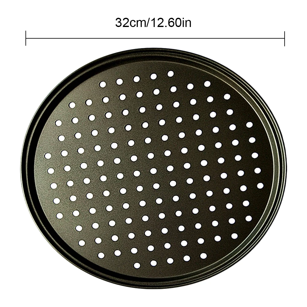 Pack of 2 Pizza Pans with Holes,12 Inch Carbon Steel Perforated Non-Stick Tray,Round Pizza Bakeware for Home Kitchen Oven Baking,Black 