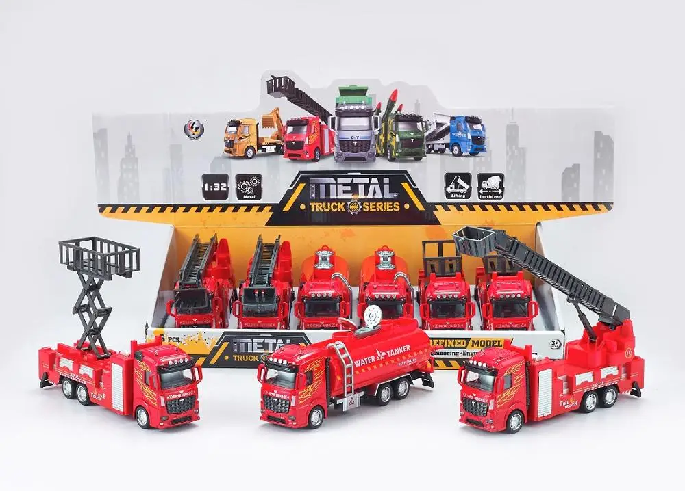 Пожарная машина, игрушечная серия, литые модели автомобилей, имитация металлического пожарного двигателя, грузовик, игрушка