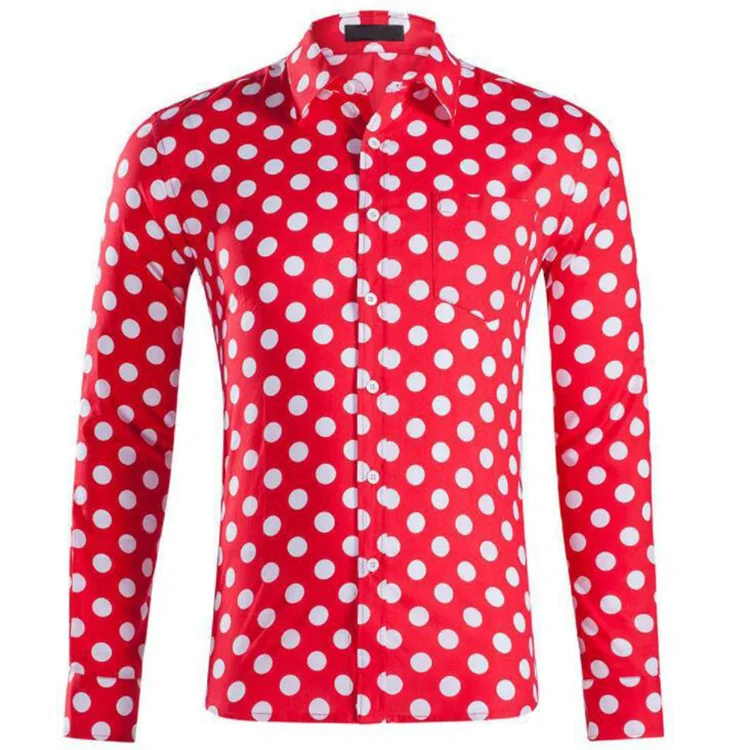 Barabas Mens Red Polka Dot Long Sleeve Button Up Casual Shirt — El