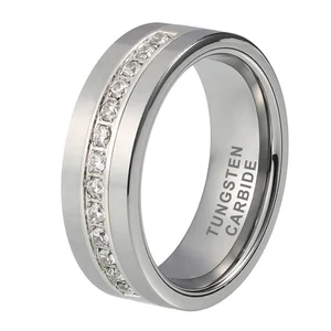 Coolstyle Jewelry 8mm Tungsten Carbide Ring for Men Women Engagement Promise Wedding Band Cubic Zircon Stone Inlay Comfort Fit