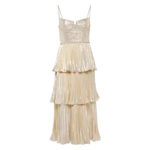 Summer New Sexy Party Elegant Light Luxury Sequined Polyester/Spandex Litched Midi Dress Cascading Ruffle Zippers French