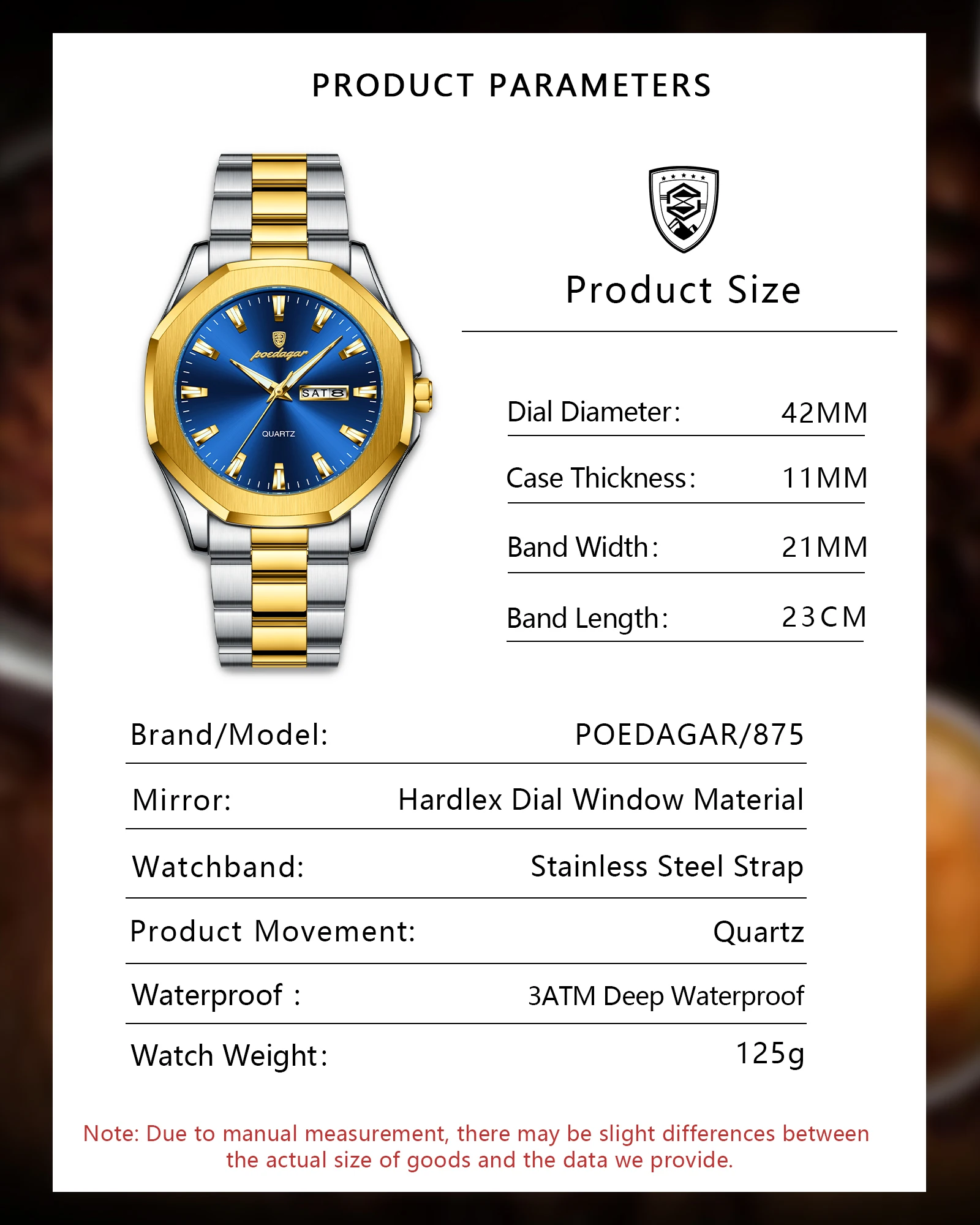 POEDAGAR 875 Men Waterproof Luminous Hands Watch Sport Stainless Steel Wristwatch Original Quartz Men's Dual Calendar Watches