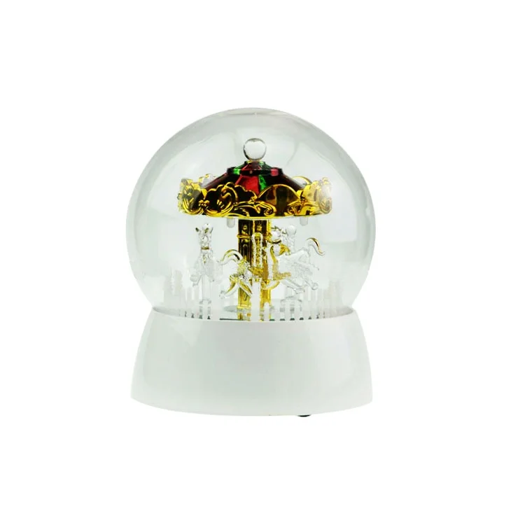 Battery operated round mini custom song christmas music box new design led light glass ball