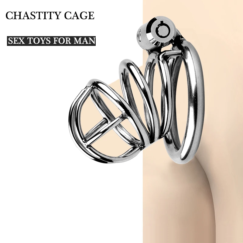 Men's Stainless Steel Chastity Cage Short Male SM Metal Sex Toys Penis Lock  Device for Conquering Sexual Desires
