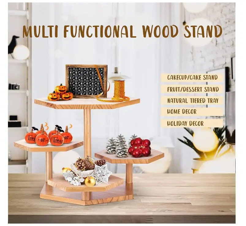 Tier Cupcake Stand for 50 Cupcakes Hexagonal Wood Cake Stands Display  Holder, Farmhouse Tiered Tray Decor, Dessert Tree Tower