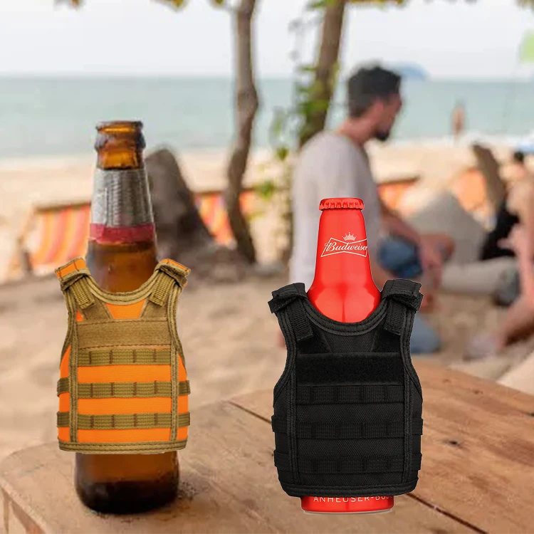 Protector Plus Tactical Beer Bottle Molle Vest Can Mini Vest Coozy Beverage Cooler Holder Wine Bottle Beer Vests with Adjustable