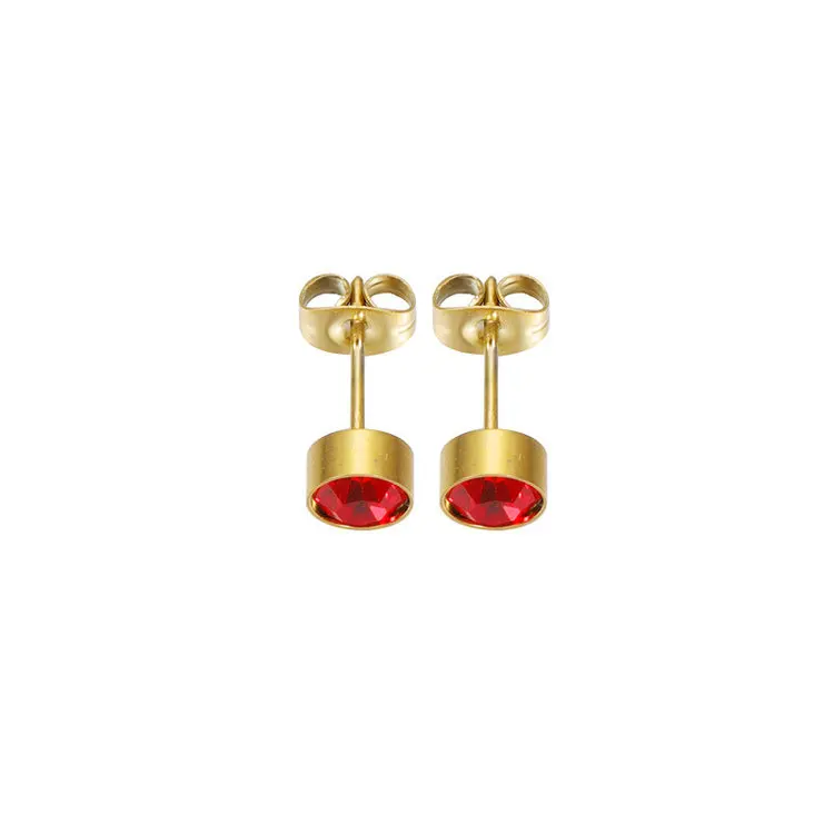 Wholesale Simple Design Minimalism Gold Plated Stainless Steel 12 Month Birthstone Stud Earring for Girl Friend