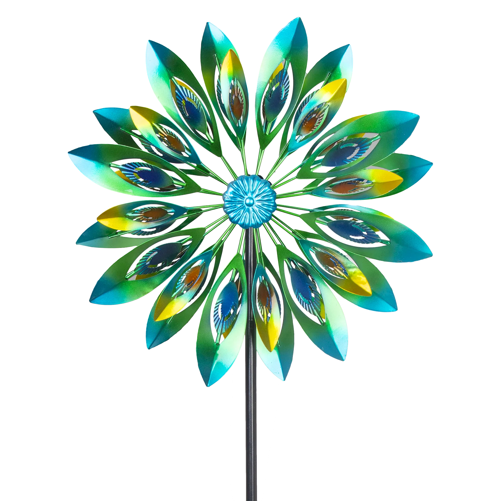 Metal 53" Wind Spinner, Outdoor Double Wind Sculptures Stake Green