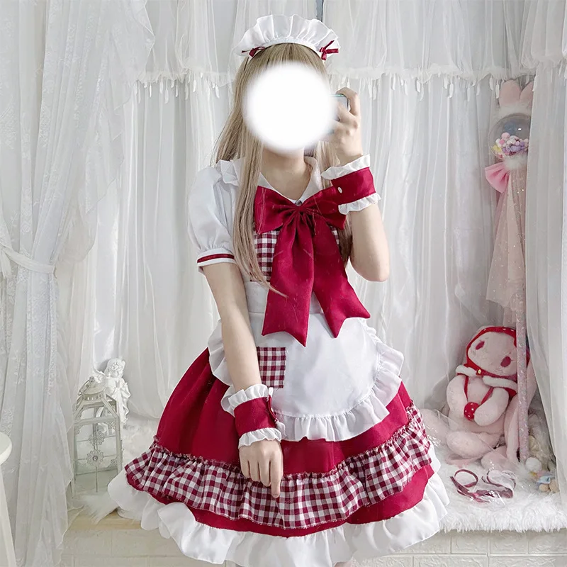 Robe de demoiselle de noël à carreaux rouge et blanc, robe de princesse  Cos, robe Lolita gothique japonaise, Costume Cosplay