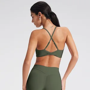Women's Sexy Simple Adjustable Cross Back High Support Yoga Sports Bra U-NECK Solid Removable Pads Breathable Spandex/Nylon