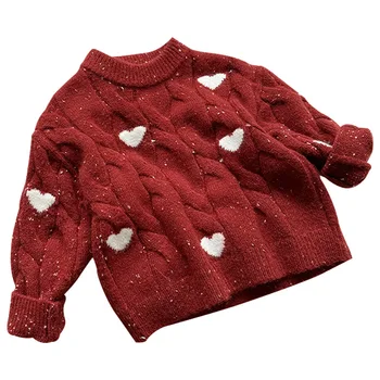 Girls love baby sweater thickened knitted Western style sesame dot children clothes wool yarn anti-pilling kids top