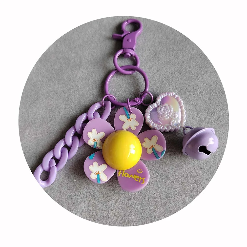 Flower Bell Keychain Acrylic Chain Key Ring Women Wallet Bag Pendant Charms