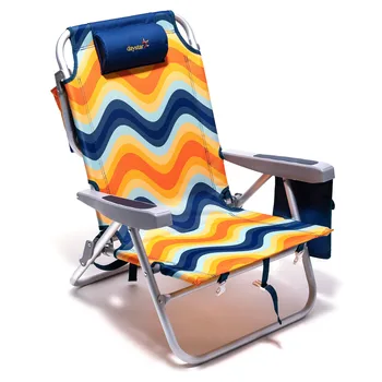 SunnyFeel 5-Position Laying Flat Beach Chair with Backpack Modern Portable Fabric Camping & Fishing Chair for Leisure