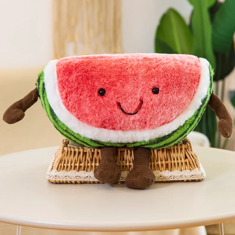 Cute Short Super Soft Plush Simulation Watermelons and Cherries Cotton Stuffed Fruit Girl Pillow Claw Machine Acarde Gift Doll