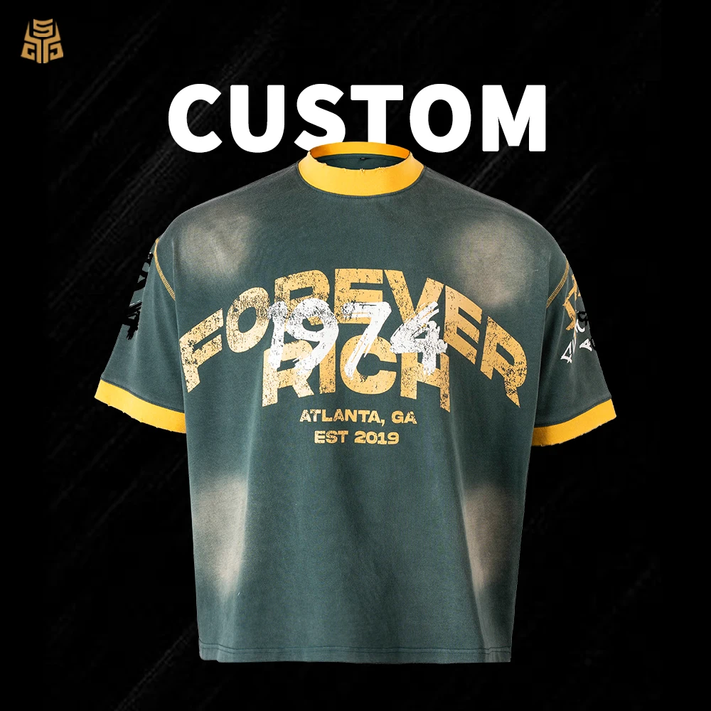 product 100cotton 300gsm oversized heavyweigh tshirt for men drop shoulder custom logo screen printing vintage acid wash t shirt-1
