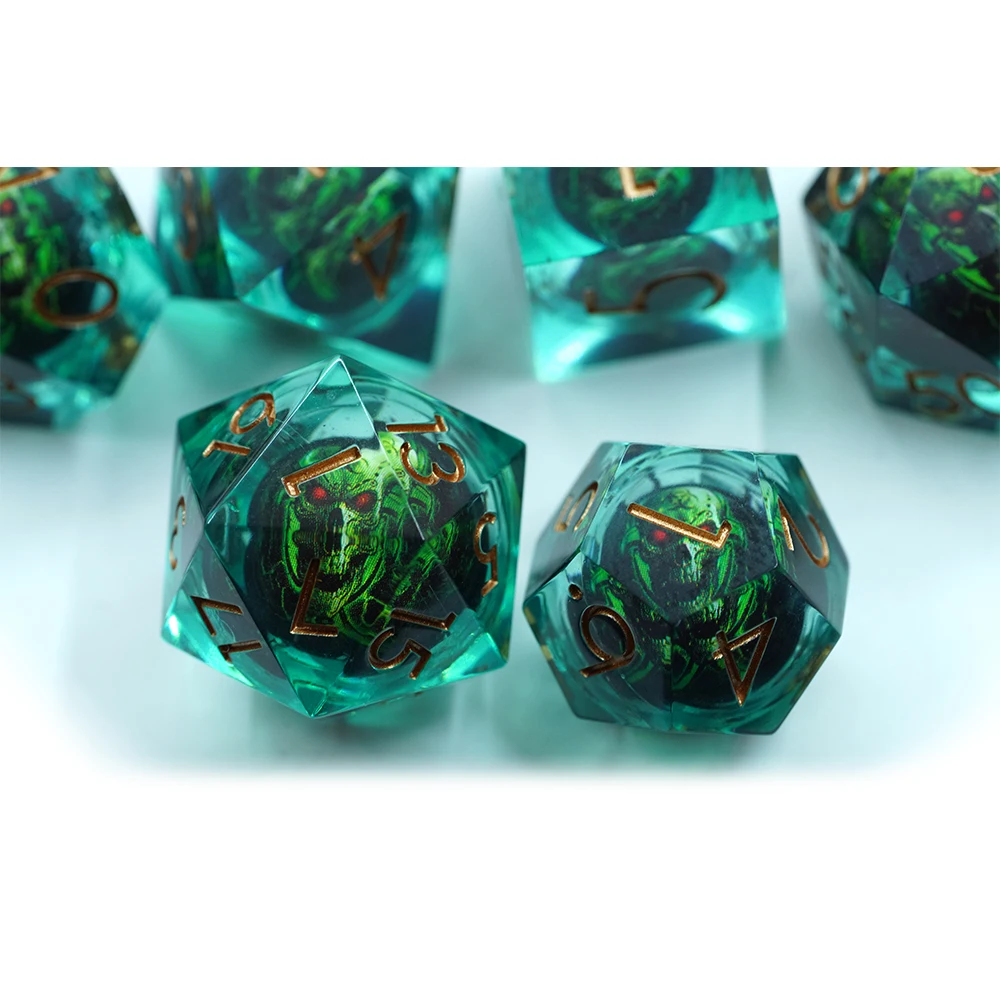 Yushun Dnd Nova Cabeza de Cabeza de Resina Poliédricos Xogos de Dados Ghost Skeleton Liquid Core RPG Board Game Dice