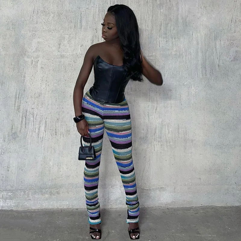 Women's Trousers Knit Pants Stripes 