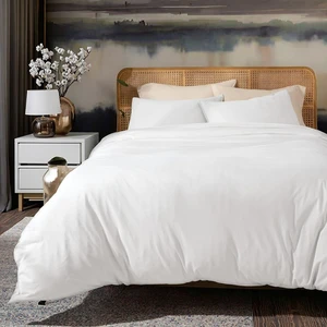 Queen Size 100% Cotton Duvet Cover Premium Simple Woven Style 5-Star Hotel Quality Flat Bed Sheet Cover Set All Season